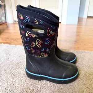 Bogs Black Kids Boots with Colorful Patterns